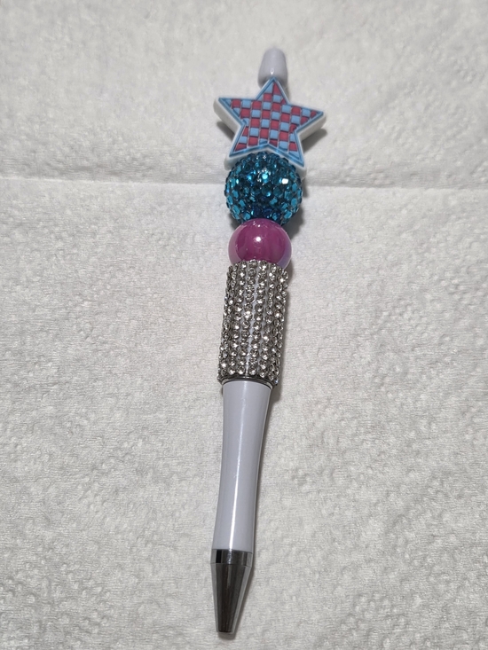 Other - Star Top Rhinestone Beaded Ballpoint Pen - Turquoise & Pink